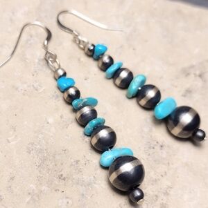 Desert Pearls & Sleeping Beauty Turquoise Nugget Earrings Sterling Silver